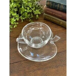 Vintage Hazel Atlas Wild Rose Clear Glass Snack Set Cup & Apple Plate